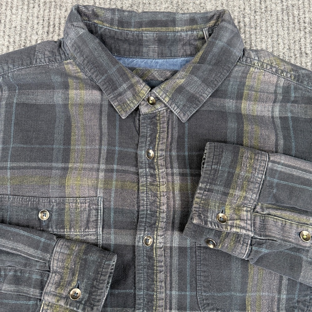 Prana Shirt Mens Large Flannel Corduroy Long Sleeve Button Up Cotton Hiking Camp